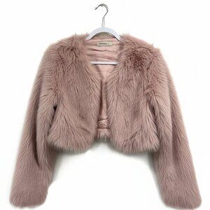 Pink Faux Fur Cropped Coat, Pink Soft Jacket Size Large NWOT, Warm Pink Jacket